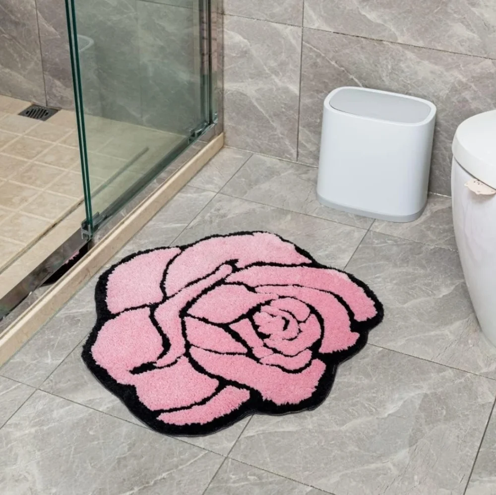 Pink Rose Shaped Bath Mat Bedroom Rug Doormat Flower Shape Floral Romantic Decor